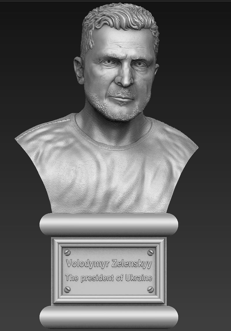 Ukraine president bust 3d printing stl files Volodymyr Zelenskyy bust 3d printing stl files