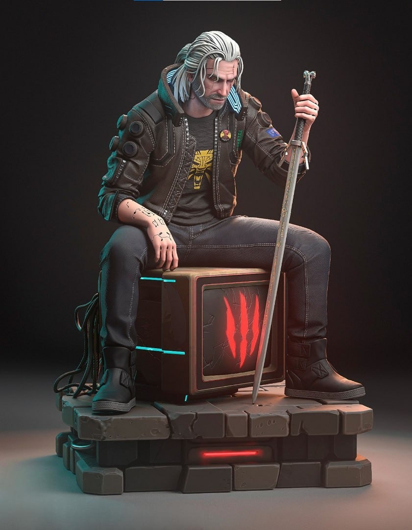 5798827868694891873 geralt witcher cyberpunk 3d print stl